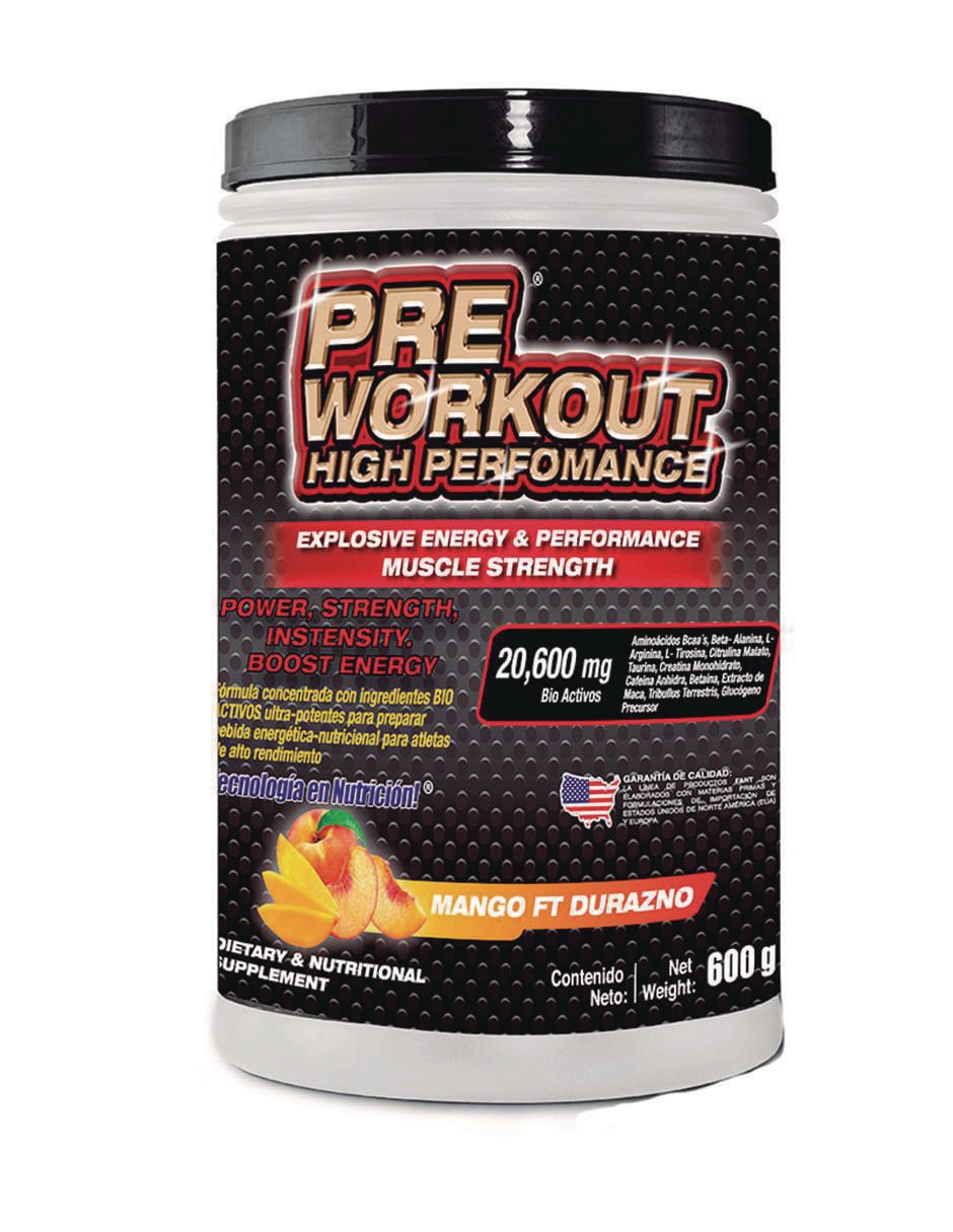 Pre Workout High Performance con aminoácidos y electrolitos sabor mango de 600 g Pre Workout High Performance con aminoácidos y electrolitos sabor mango de 600 g