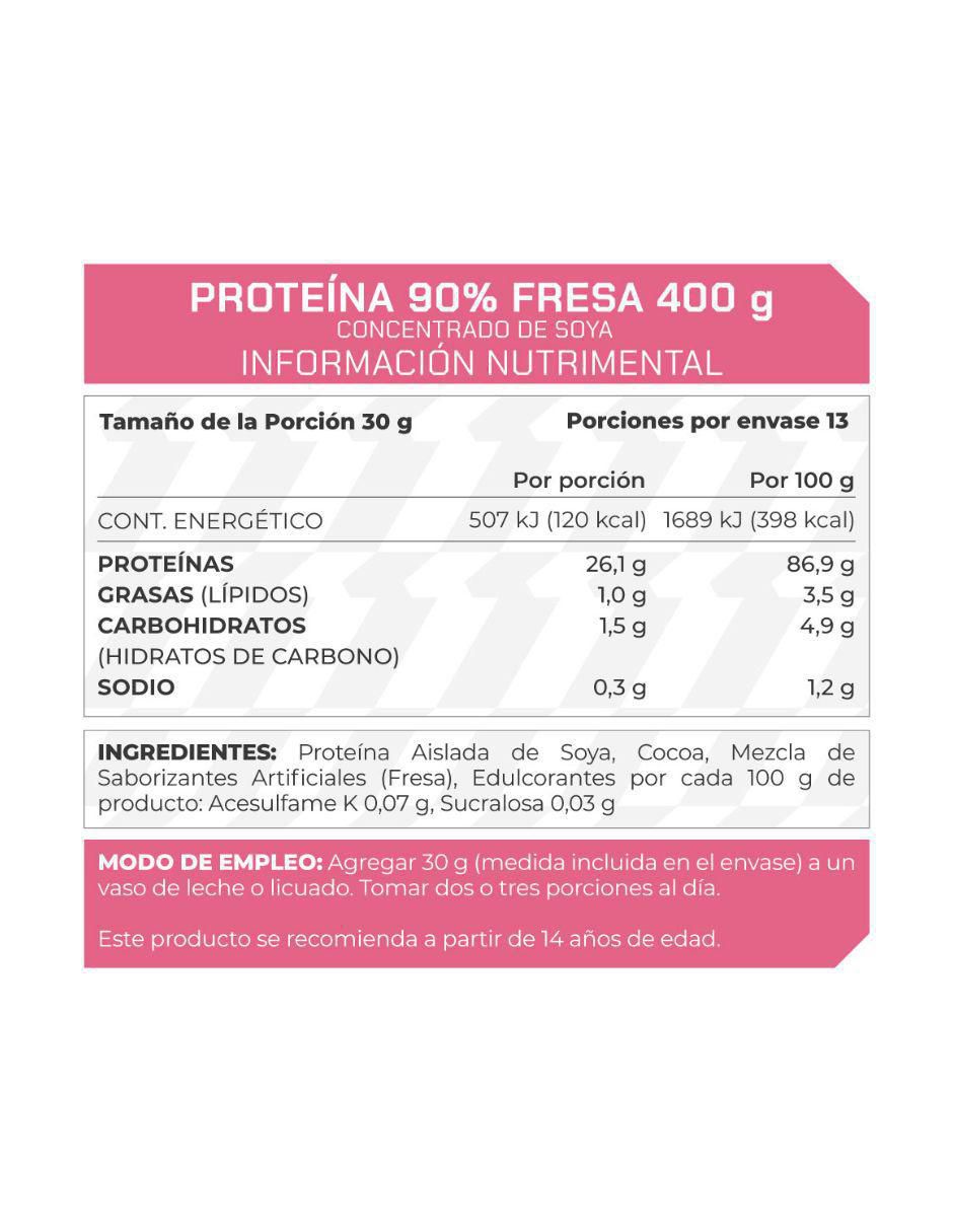 Suplemento Proteína 90% Concentrado de Soya sabor fresa de 400 g 3
