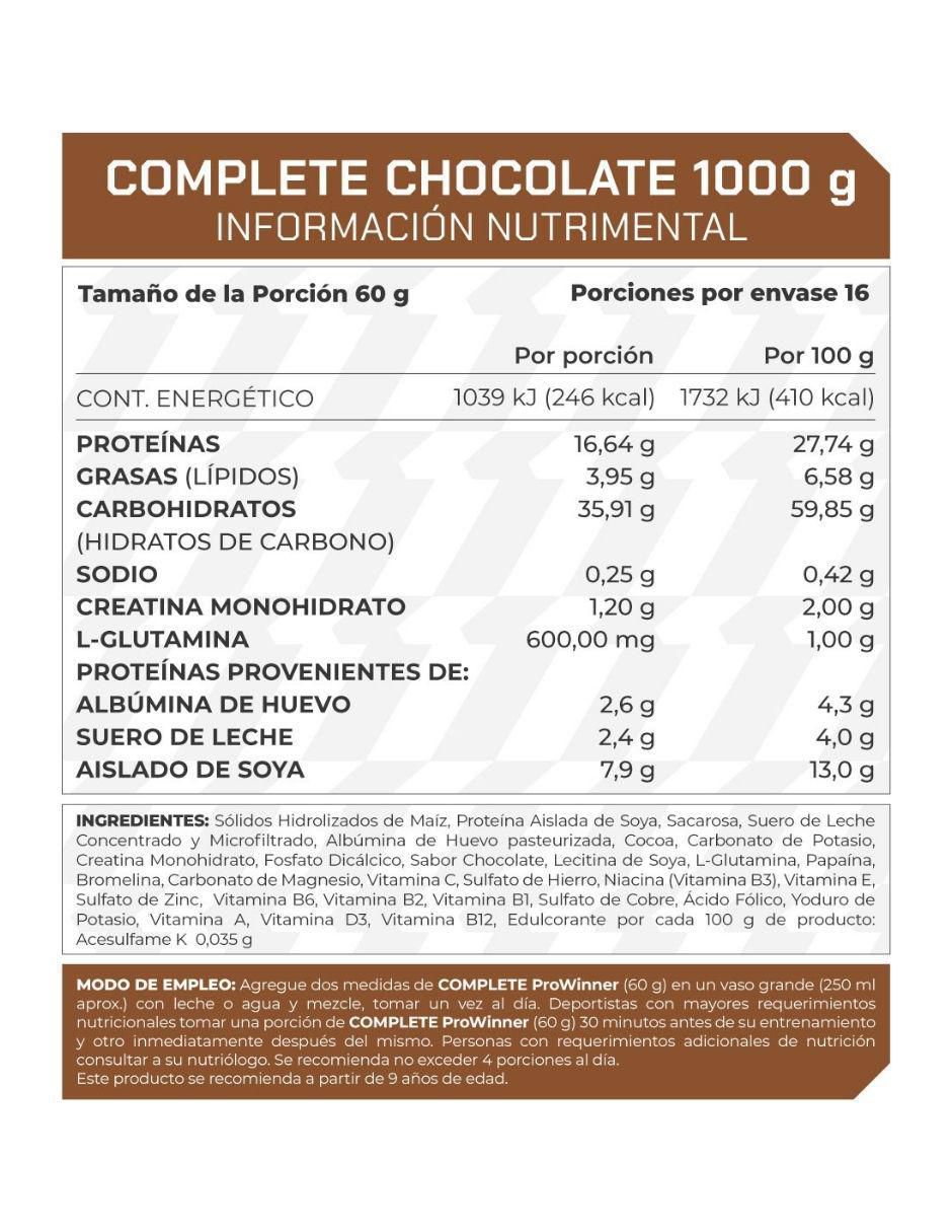 Suplemento Complete ProWinner sabor chocolate de 1 kg 4
