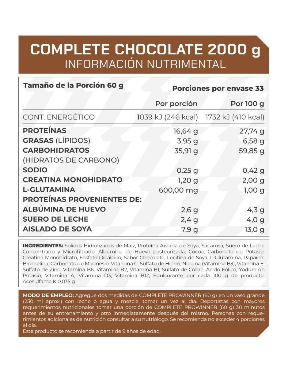 Suplemento Complete ProWinner sabor chocolate de 2 kg