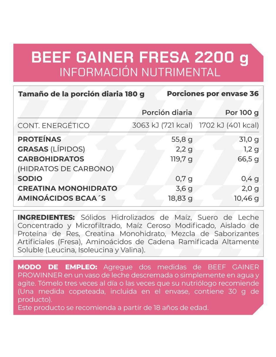 Suplemento Beef gainer ProWinner sabor fresa de 2.2 kg