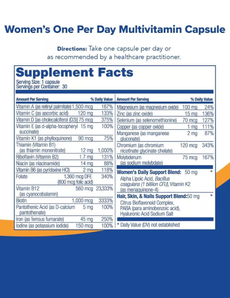Women One per day con multivitaminico sabor natural de 30 cápsulas 2