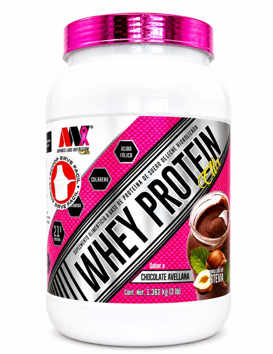 Whey protein ella Advance Nutrition con proteína de suero de leche sabor choco-avellana de 3LB