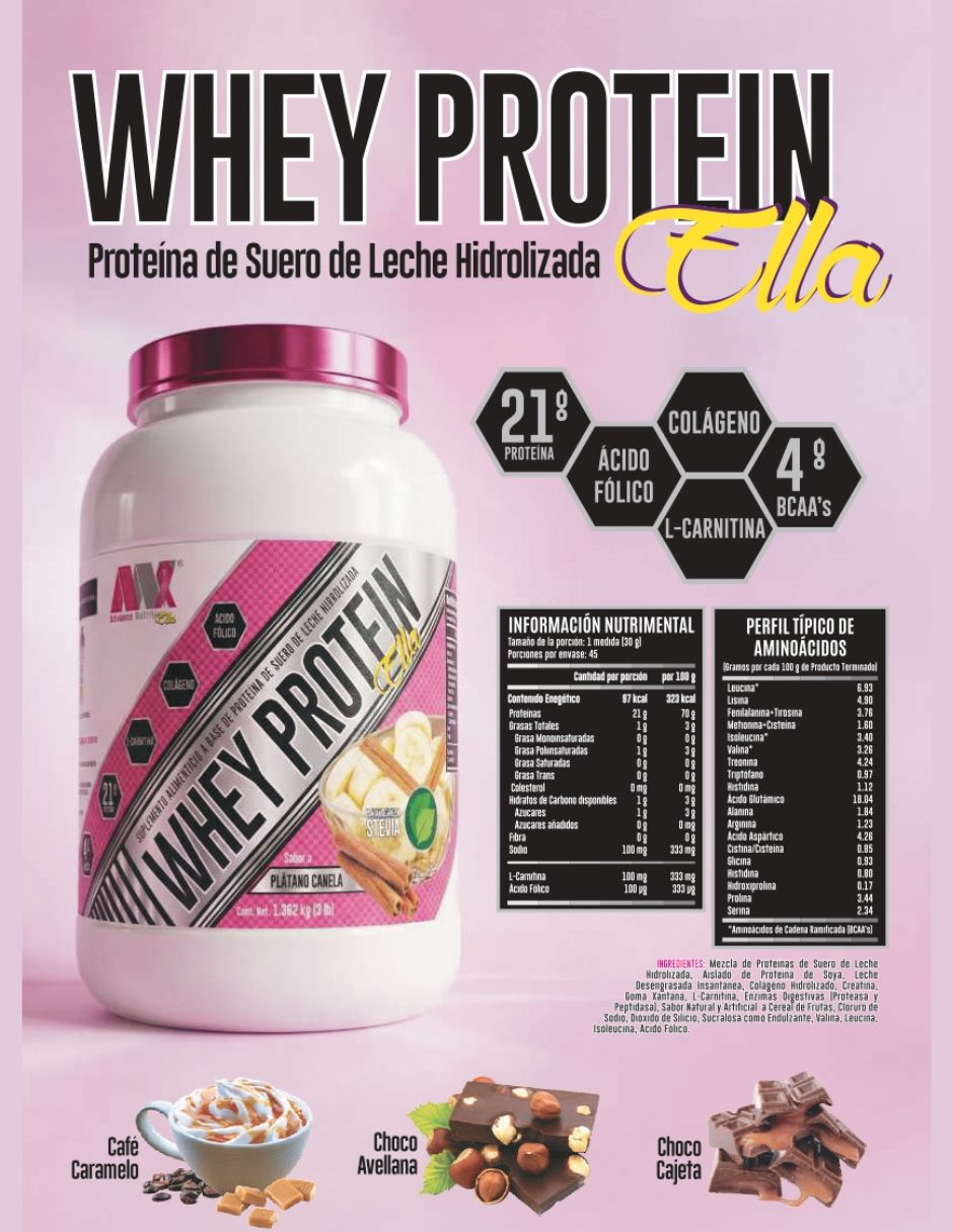 Whey protein ella Advance Nutrition con proteína de suero de leche sabor choco-avellana de 3LB