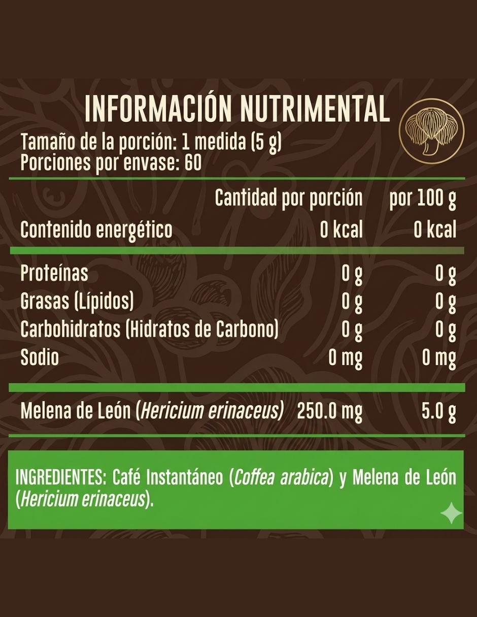 Suplementos alimenticios Coffee melena de león con cafeína sabor café 3