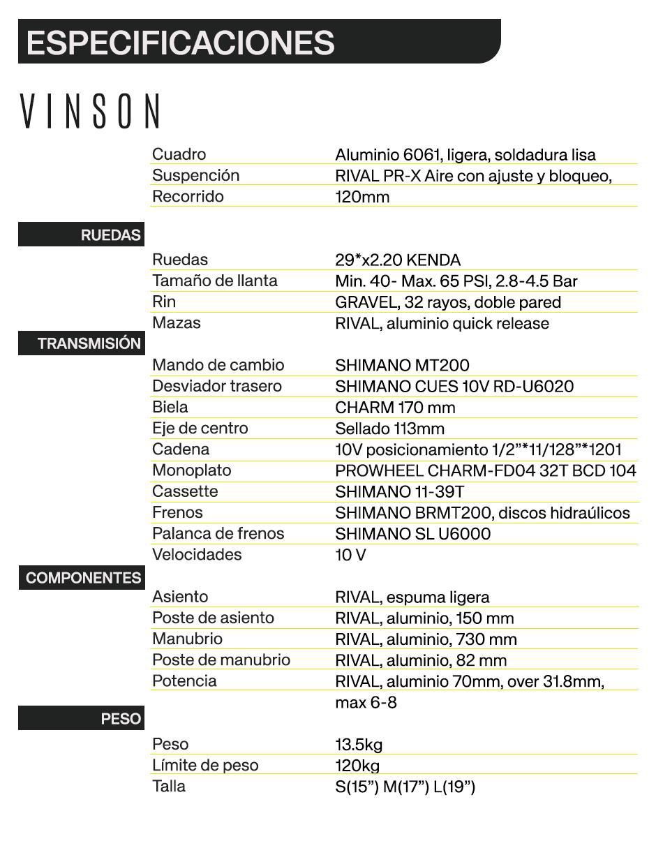 Bicicleta de montaña rodada 29 Vinson unisex 7