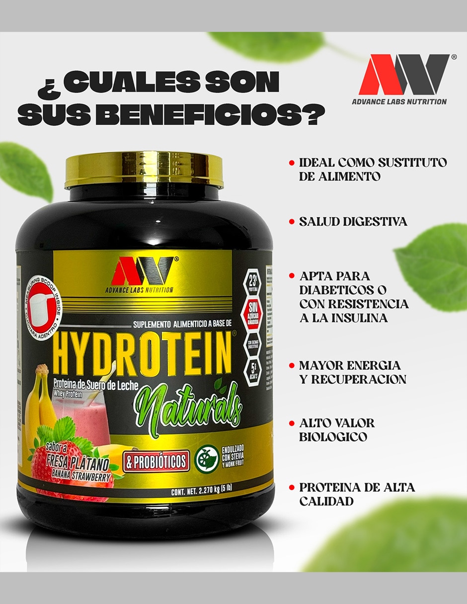 Hydrotein naturals Advance Nutrition con proteína de suero de leche sabor napolitano de 2.2 Kg