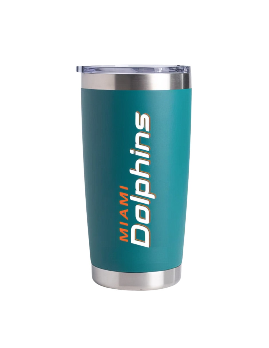 Termo de acero inoxidable Dolphins Nfl con tapa a presión 600 ml