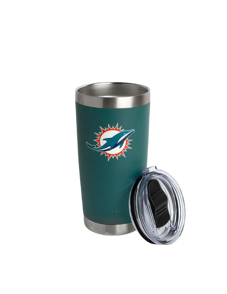 Termo de acero inoxidable Dolphins Nfl con tapa a presión 600 ml