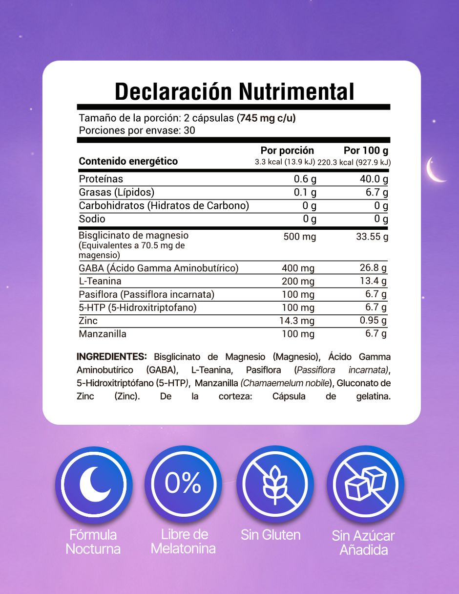 Glicinato de Magnesio + GABA + 5-HTP de 60 cápsulas 3