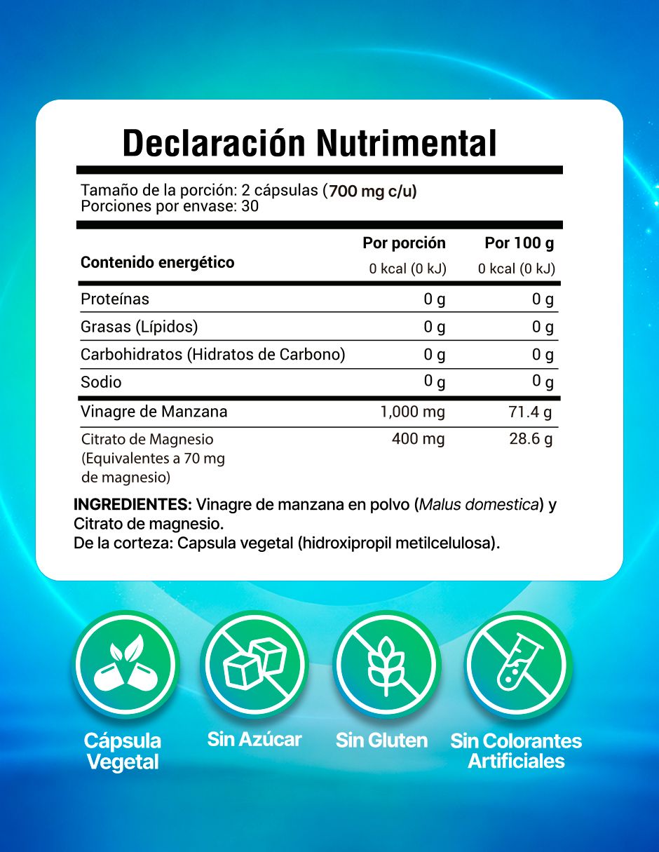 Vinagre de Manzana + Magnesio Amarte Labs de 60 cápsulas