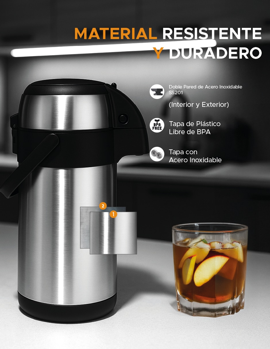 Deportes de montaña dolcetti de acero inoxidable termo doble pared 3 l con tapa a presión 2