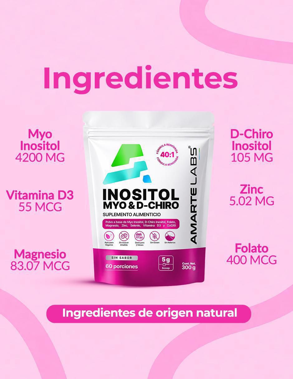 Suplemento alimenticio myo + d-chiro inositol con myo-inositol y d-chiro inositol sabor lima limón de 300 g