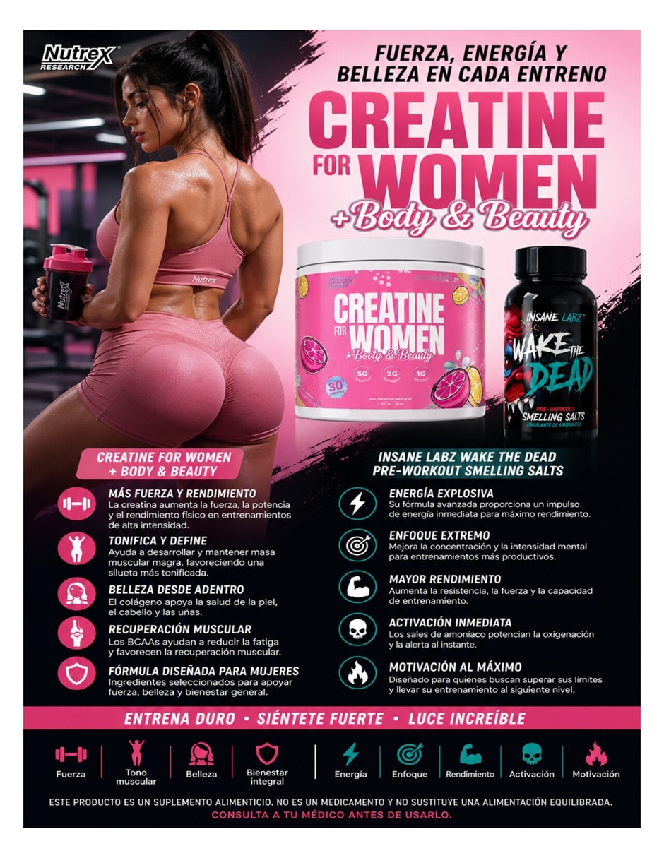 Creatina monohidratada Booty & Beauty sabor limonada rosa de 315 g 7