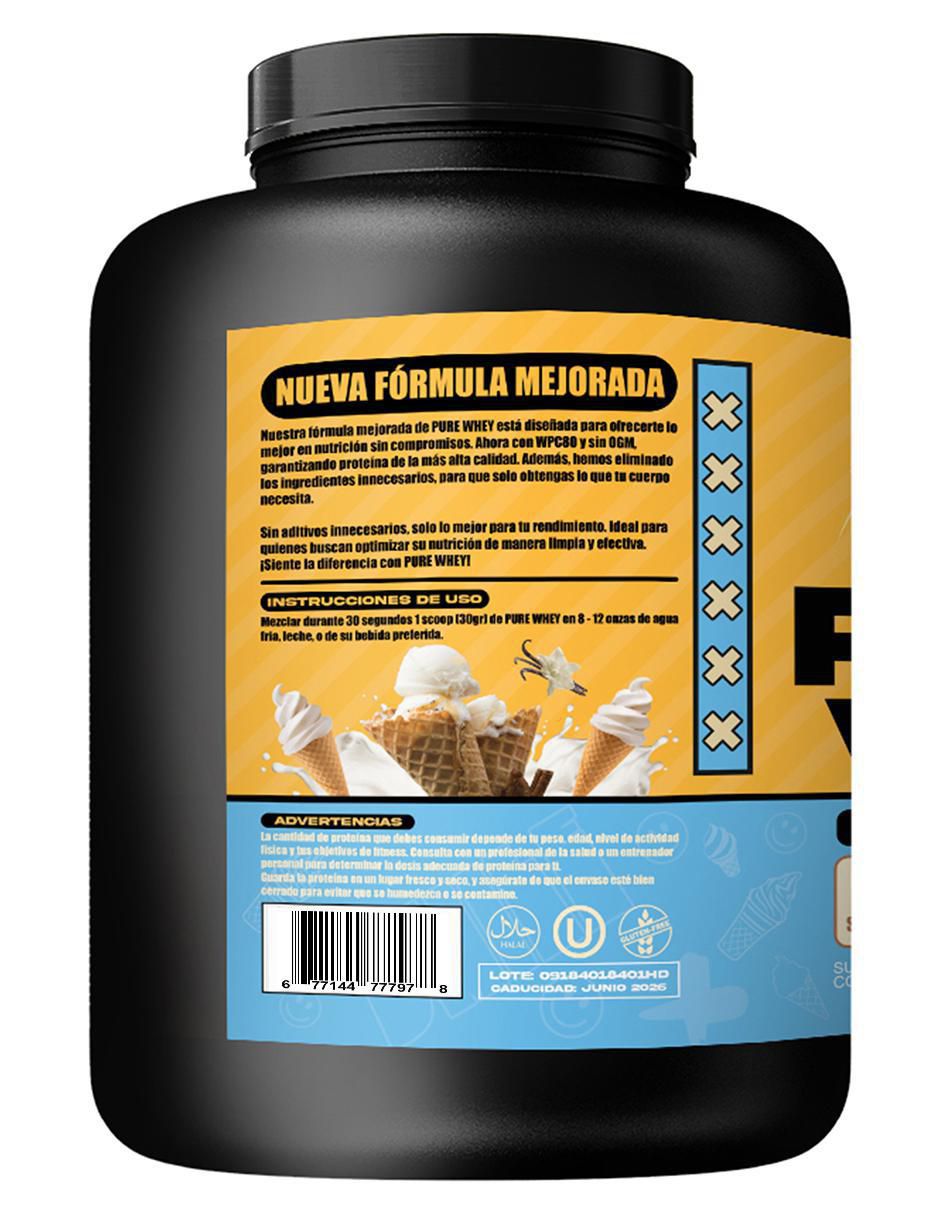 Pure whey vainilla "con" proteína de suero de leche "sabor" vainilla "de" 1.8 kg 3