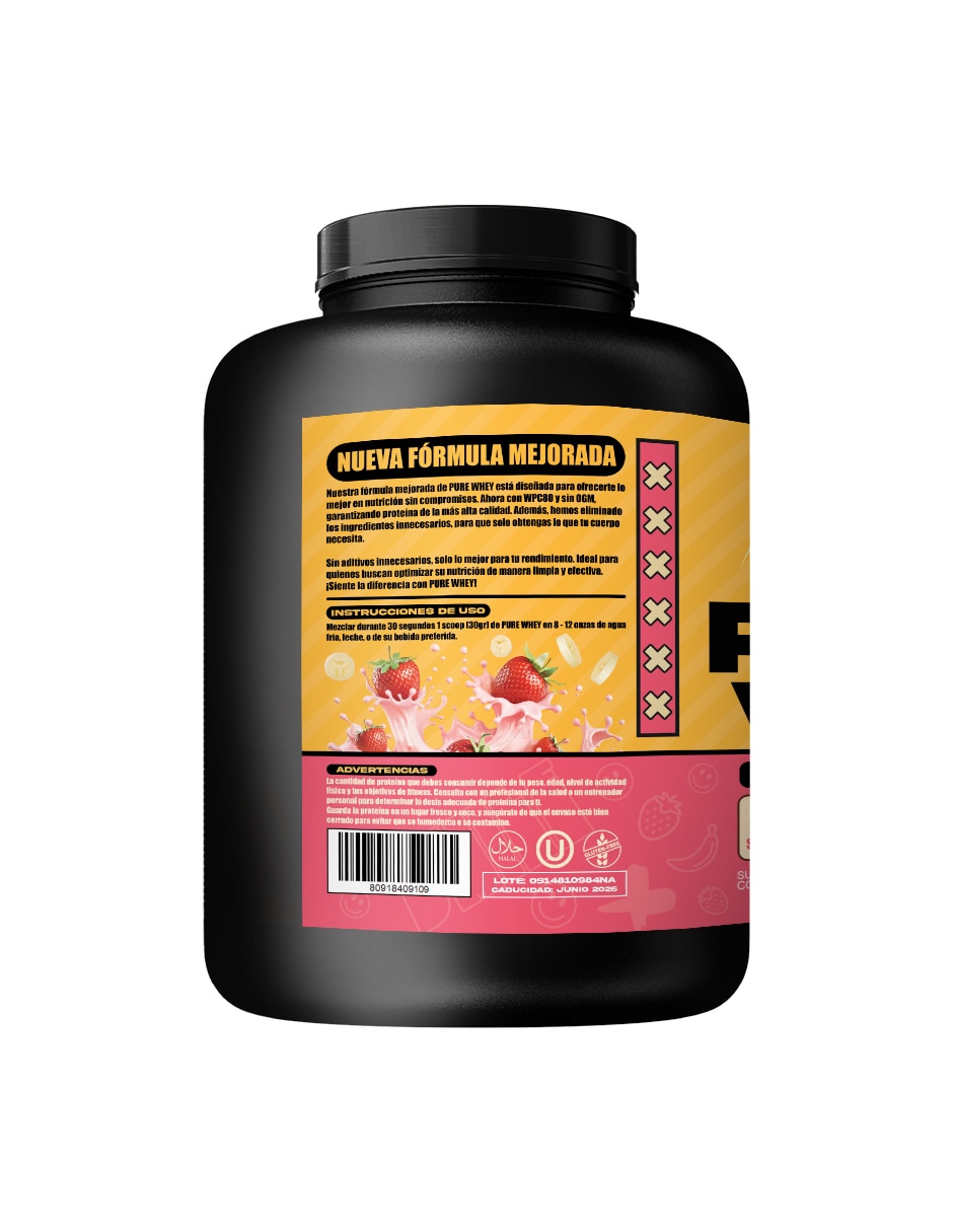 Pure whey fresa plátano "con" proteína de suero de leche "sabor" fresa plátano "de" 1.8 kg 2