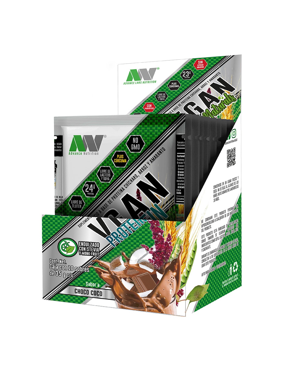 Sobre proteína vegan protein con proteína de arroz proteína de chícharo y probióticos sabor choco-coco Sobre proteína vegan protein con proteína de arroz proteína de chícharo y probióticos sabor choco-coco