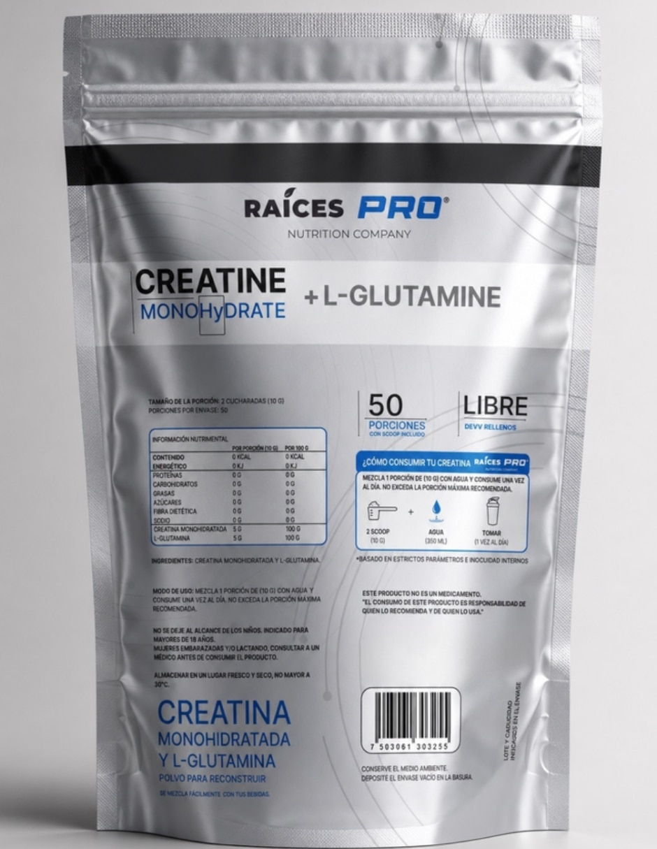 Creatina monohidratada + L-glutamine con creatina de 500 g