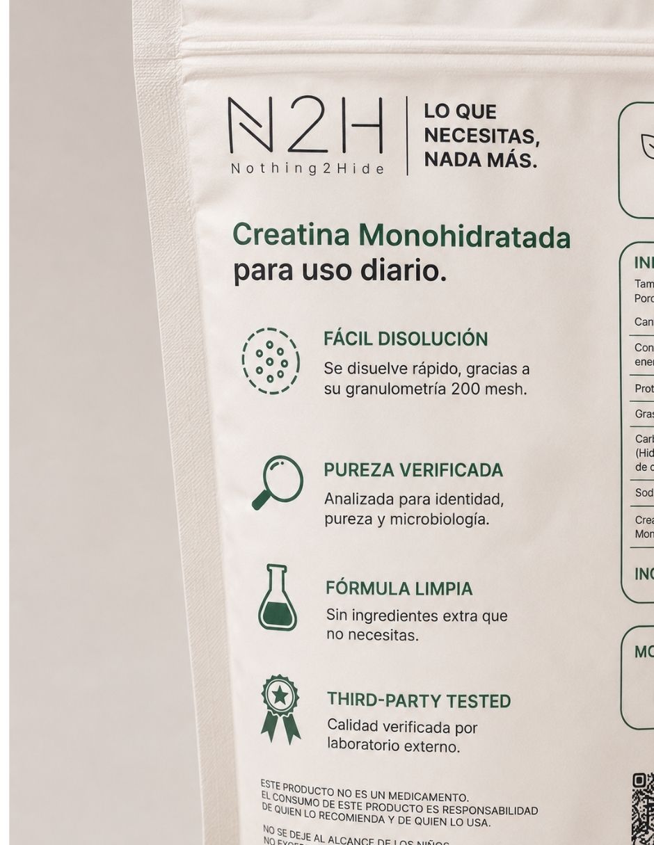 Creatina monohidratada n2h 100% pura sin sabor 300 g con creatina monohidratada