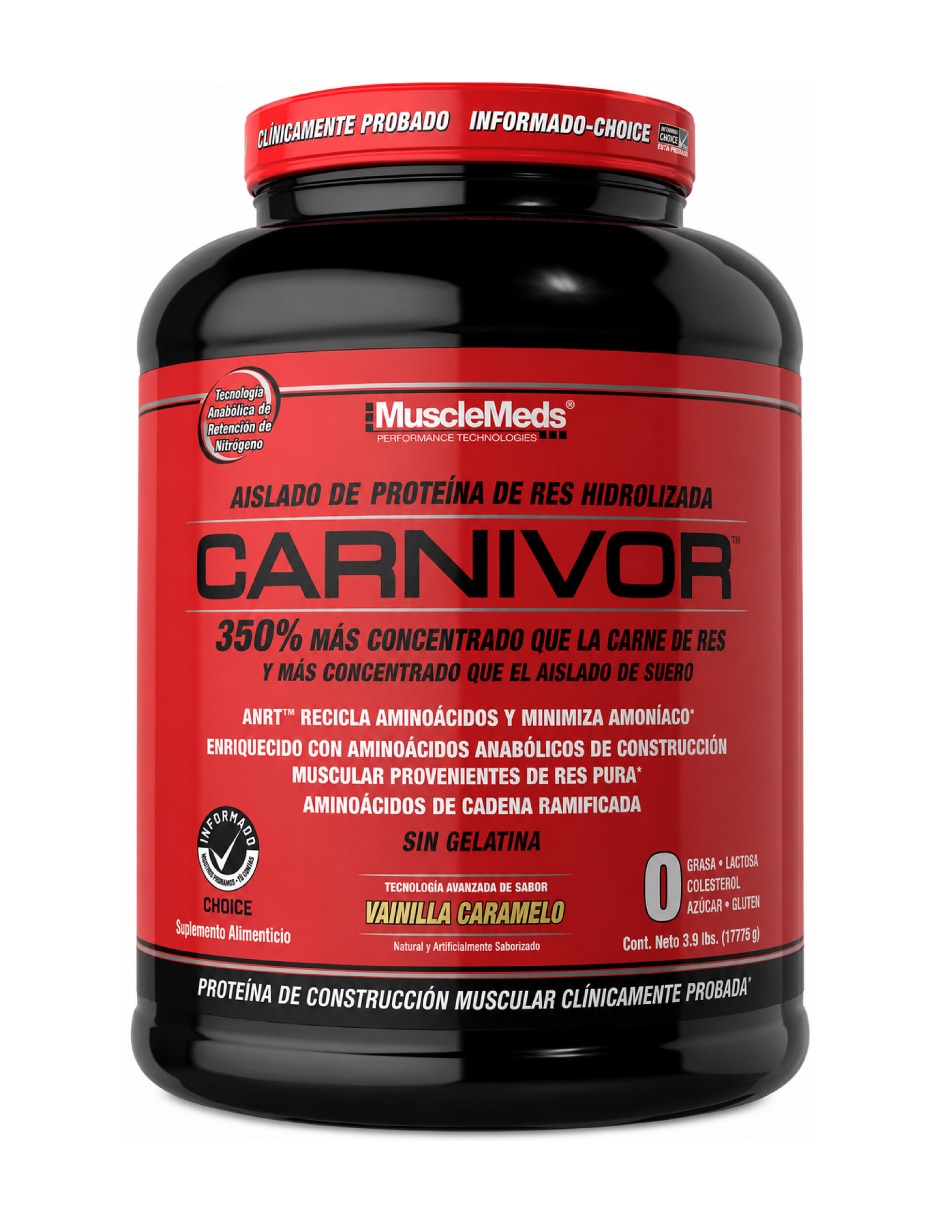 Proteina carnivor isolate 3.9 kg musclemeds con proteína sabor vainilla