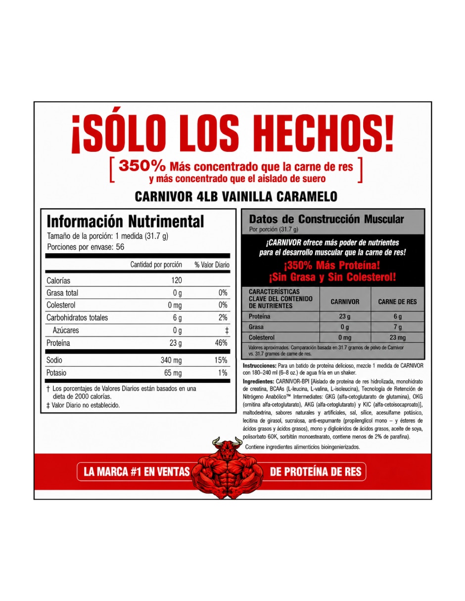 Proteina carnivor isolate 3.9 kg musclemeds con proteína sabor vainilla 5