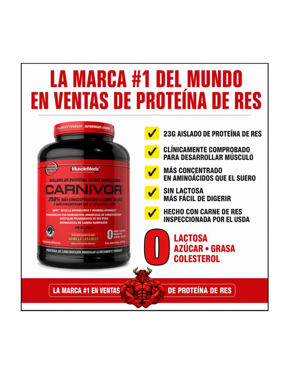 Proteina carnivor isolate 3.9 kg musclemeds con proteína sabor vainilla 3