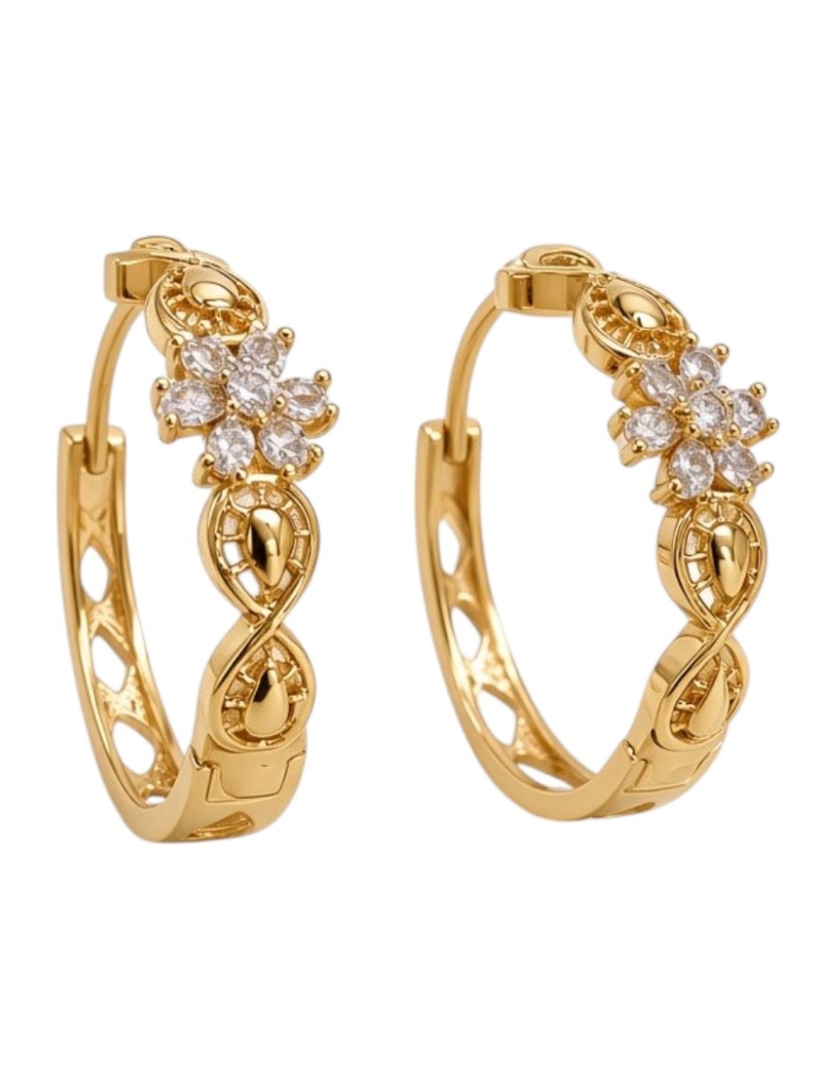 Arracadas elegantes de oro laminado 14 k con acabado brillante zirconia cúbica Arracadas elegantes de oro laminado 14 k con acabado brillante zirconia cúbica