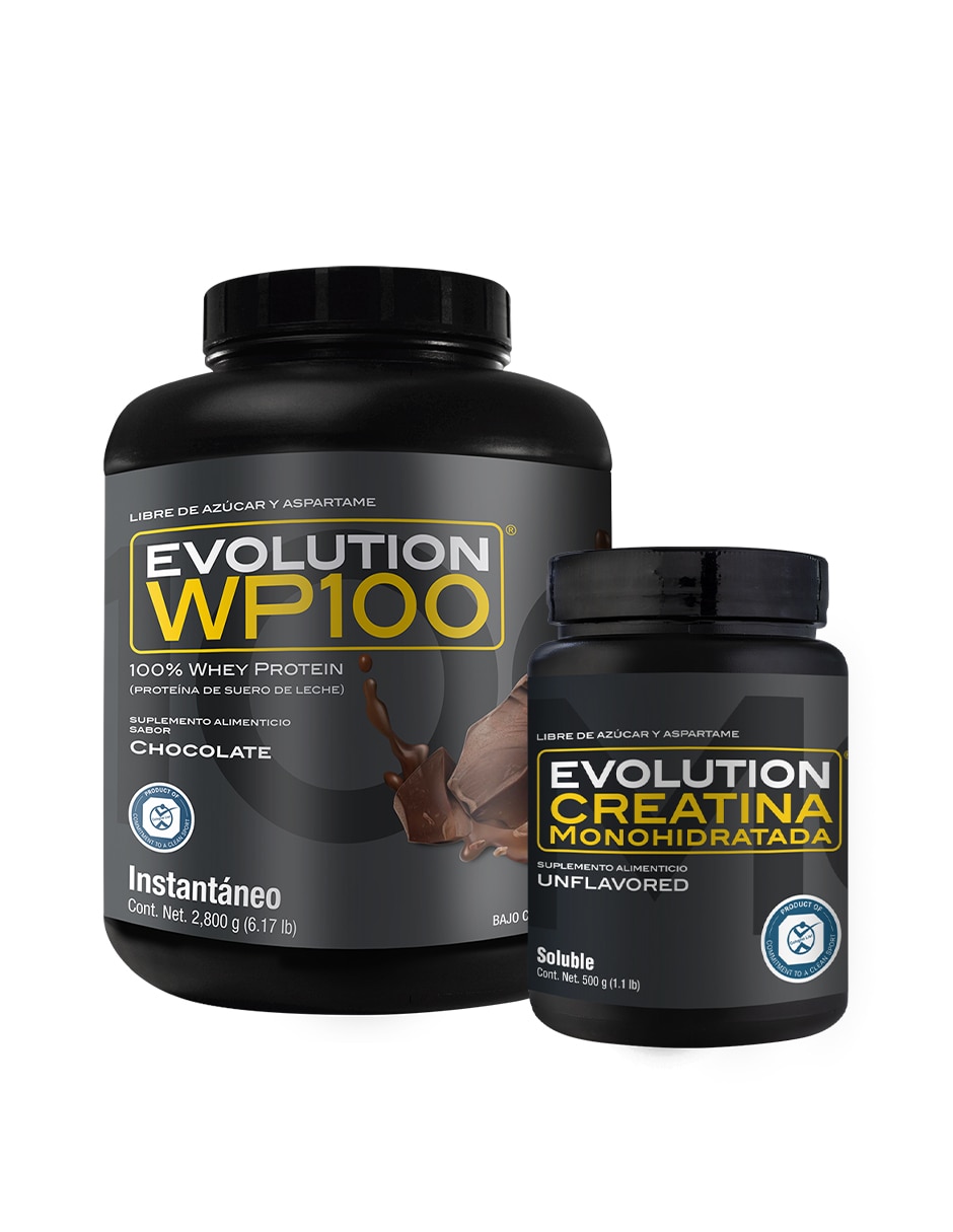 Combo Evolution Creatina Monohidratada 500g + Proteína WP100 sabor Chocolate 2800g con proteína Whey y creatina monohidratada Combo Evolution Creatina Monohidratada 500g + Proteína WP100 sabor Chocolate 2800g con proteína Whey y creatina monohidratada