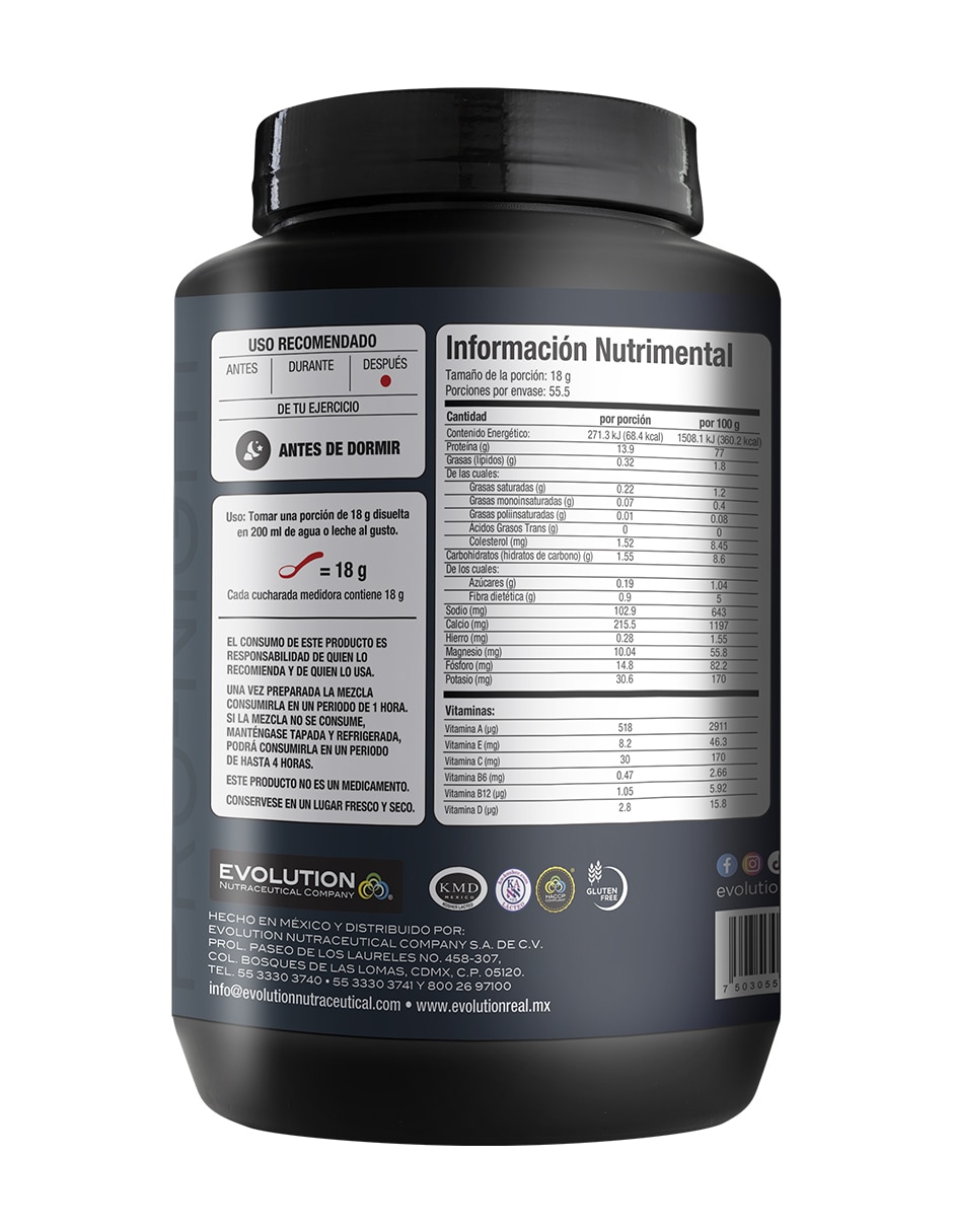 Evolution Pro-Night Proteína Caseinato de Calcio con proteína sabor chocolate de 1000 gramos 2