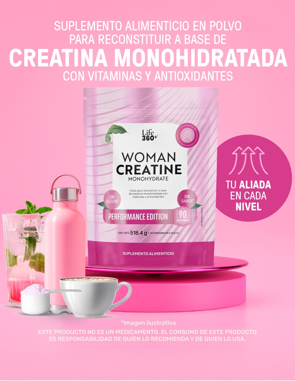 LIFE 360+ Creatina para Mujer 518.4 g | 90 Porciones | En Polvo con Creatina sabor No saborizado de 2