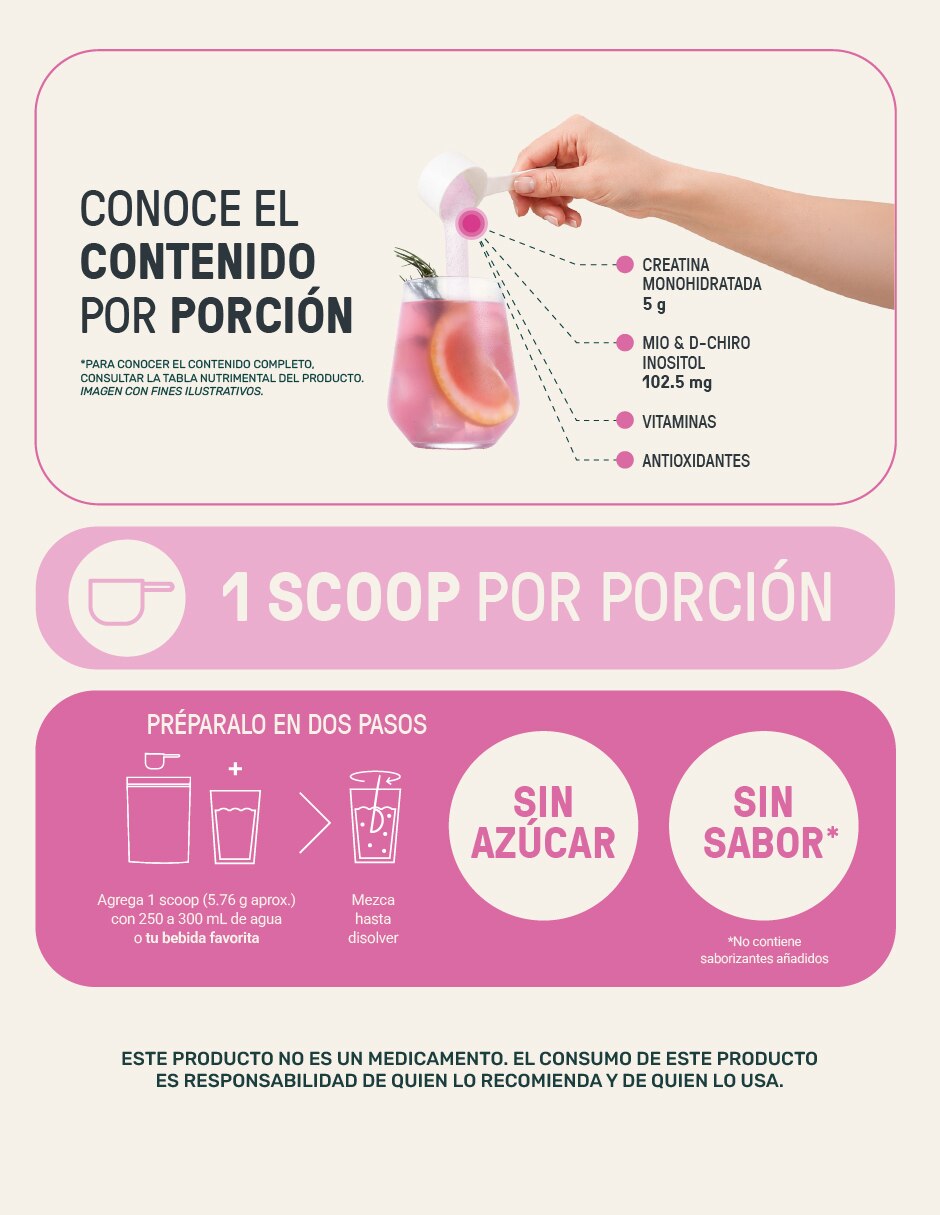 LIFE 360+ Creatina para Mujer 518.4 g | 90 Porciones | En Polvo con Creatina sabor No saborizado de 3
