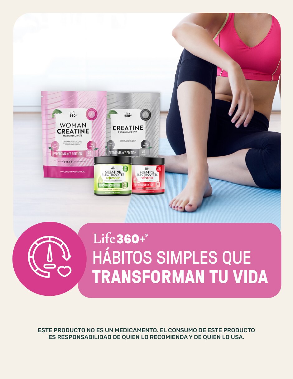 LIFE 360+ Creatina para Mujer 518.4 g | 90 Porciones | En Polvo con Creatina sabor No saborizado de 8