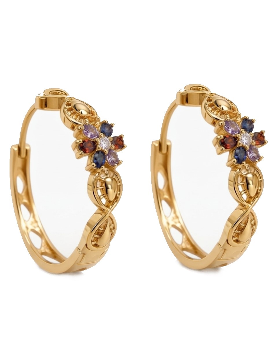 Arracadas elegantes de oro laminado 14 k con acabado brillante zirconia cúbica
