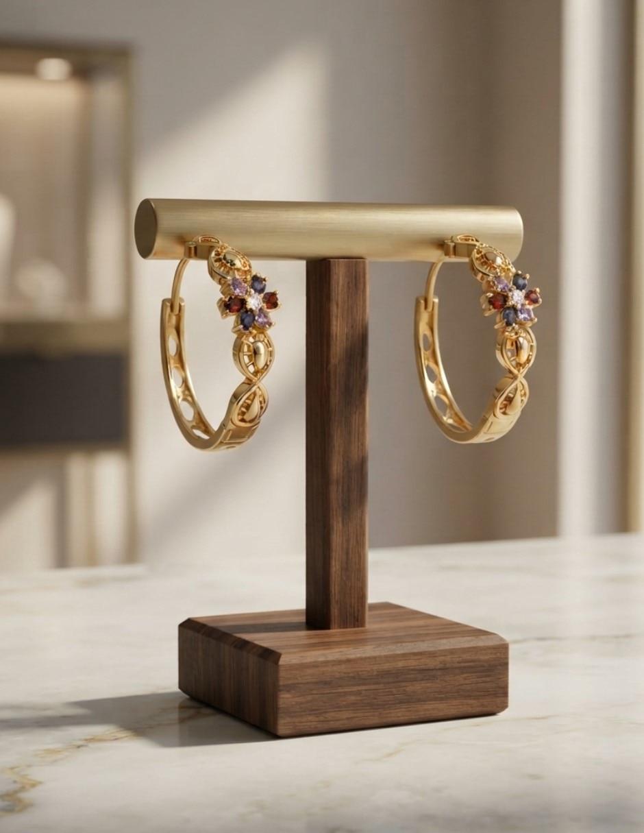 Arracadas elegantes de oro laminado 14 k con acabado brillante zirconia cúbica 5