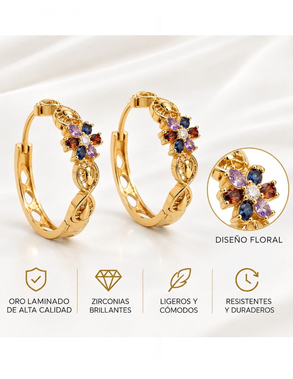 Arracadas elegantes de oro laminado 14 k con acabado brillante zirconia cúbica
