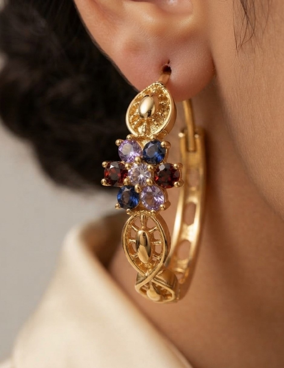 Arracadas elegantes de oro laminado 14 k con acabado brillante zirconia cúbica