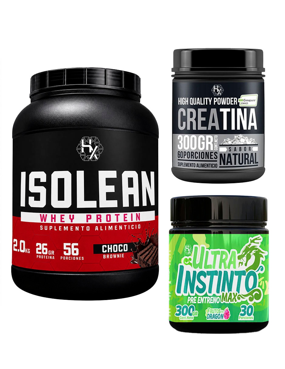 Kit Proteína Whey 2 kg + Creatina 300 g + Pre Entreno Ultra Instinto Max con Proteína vegetal sabor Chocolate