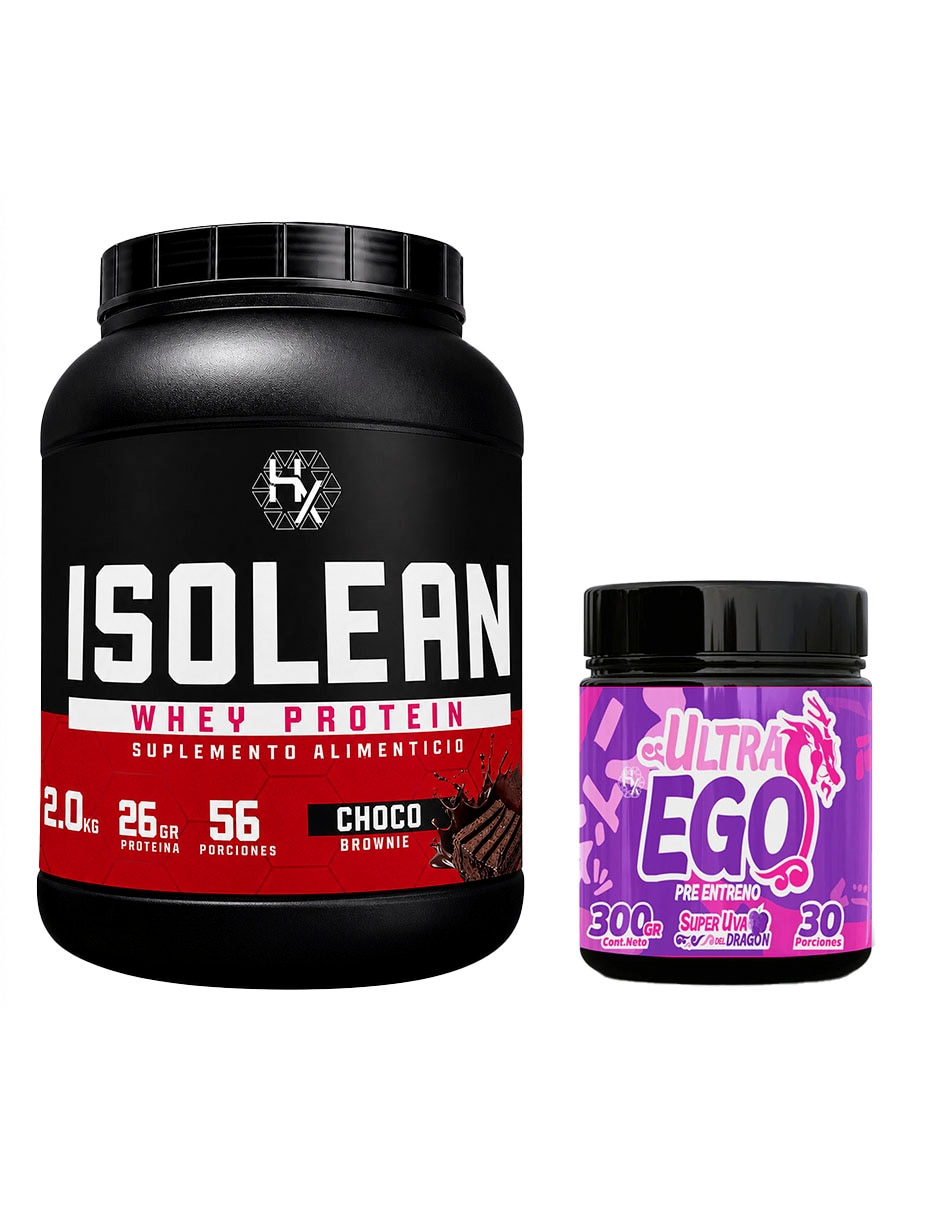 Kit Proteína Whey 2 kg + Pre Entreno Ultra Ego Choco Brownie con Proteína vegetal sabor Chocolate
