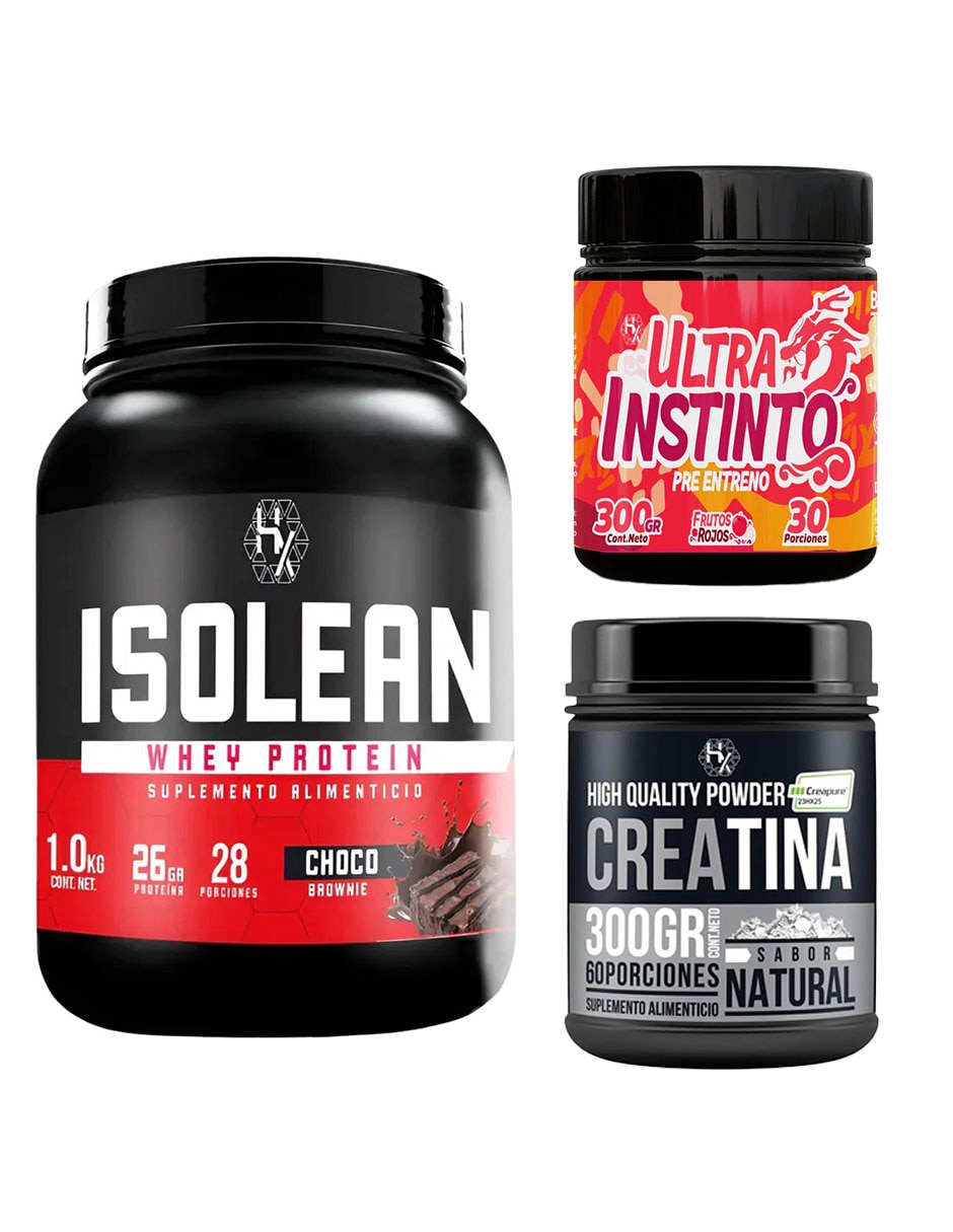 Kit proteína whey 1 kg + creatina 300 g + pre entreno ultra Instinto con proteína vegetal sabor Chocolate Kit proteína whey 1 kg + creatina 300 g + pre entreno ultra Instinto con proteína vegetal sabor Chocolate