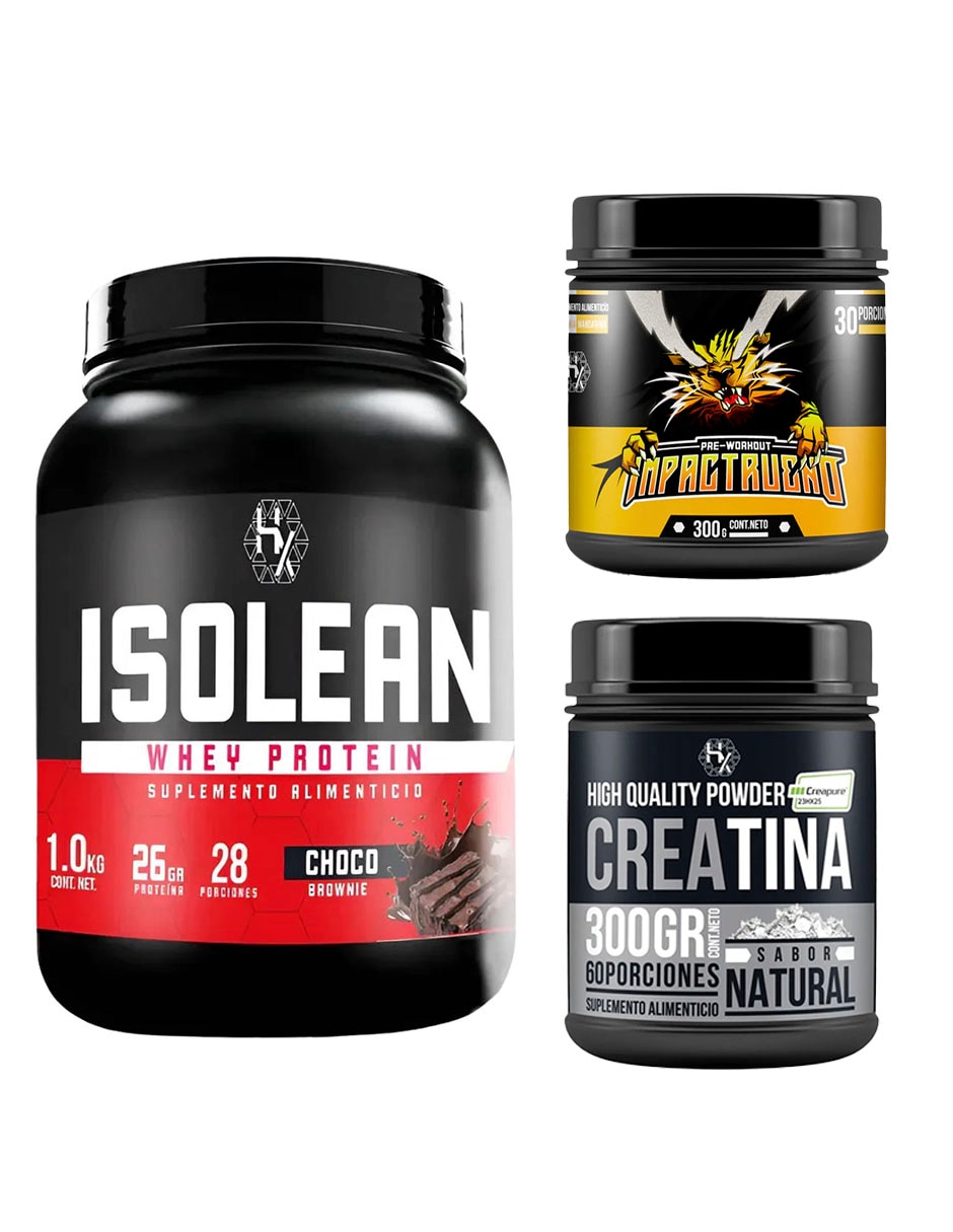 Kit proteína whey 1 kg + creatina 300 g + Pre entreno Impacto rugido con proteína vegetal sabor chocolate Kit proteína whey 1 kg + creatina 300 g + Pre entreno Impacto rugido con proteína vegetal sabor chocolate