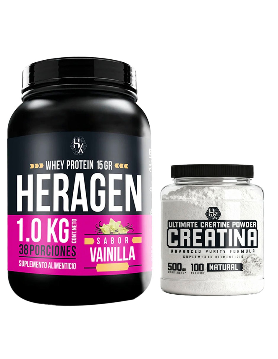 Kit Heragen whey proteina 1 kg + creatina monohidratada con proteín vegetal sabor Vainilla