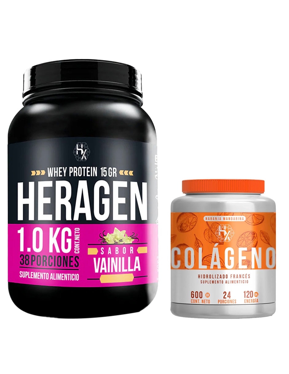 Kit Heragen whey protein 1 kg + colágeno hidrolizado con proteína vegetal sabor vainilla