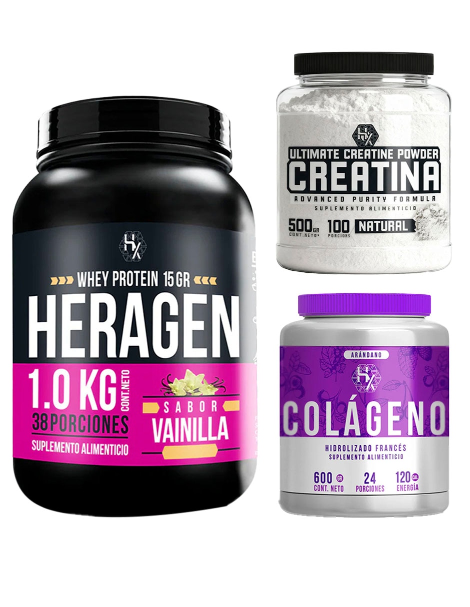Kit Heragen whey protein 1 kg + Creatina + colágeno Holix Lab con proteína vegetal sabor Vainilla
