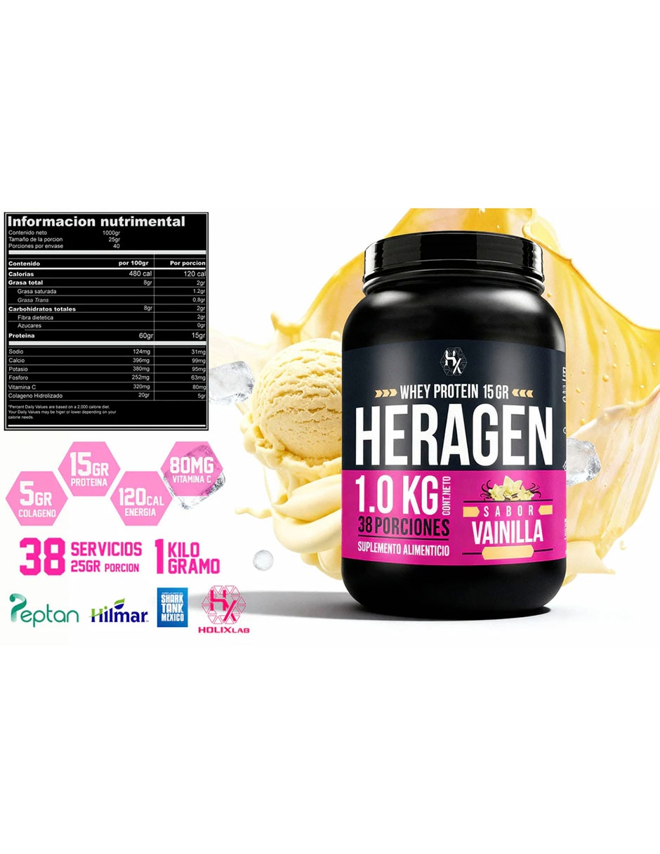 Kit Heragen whey protein 1 kg + Creatina + colágeno Holix Lab con proteína vegetal sabor Vainilla