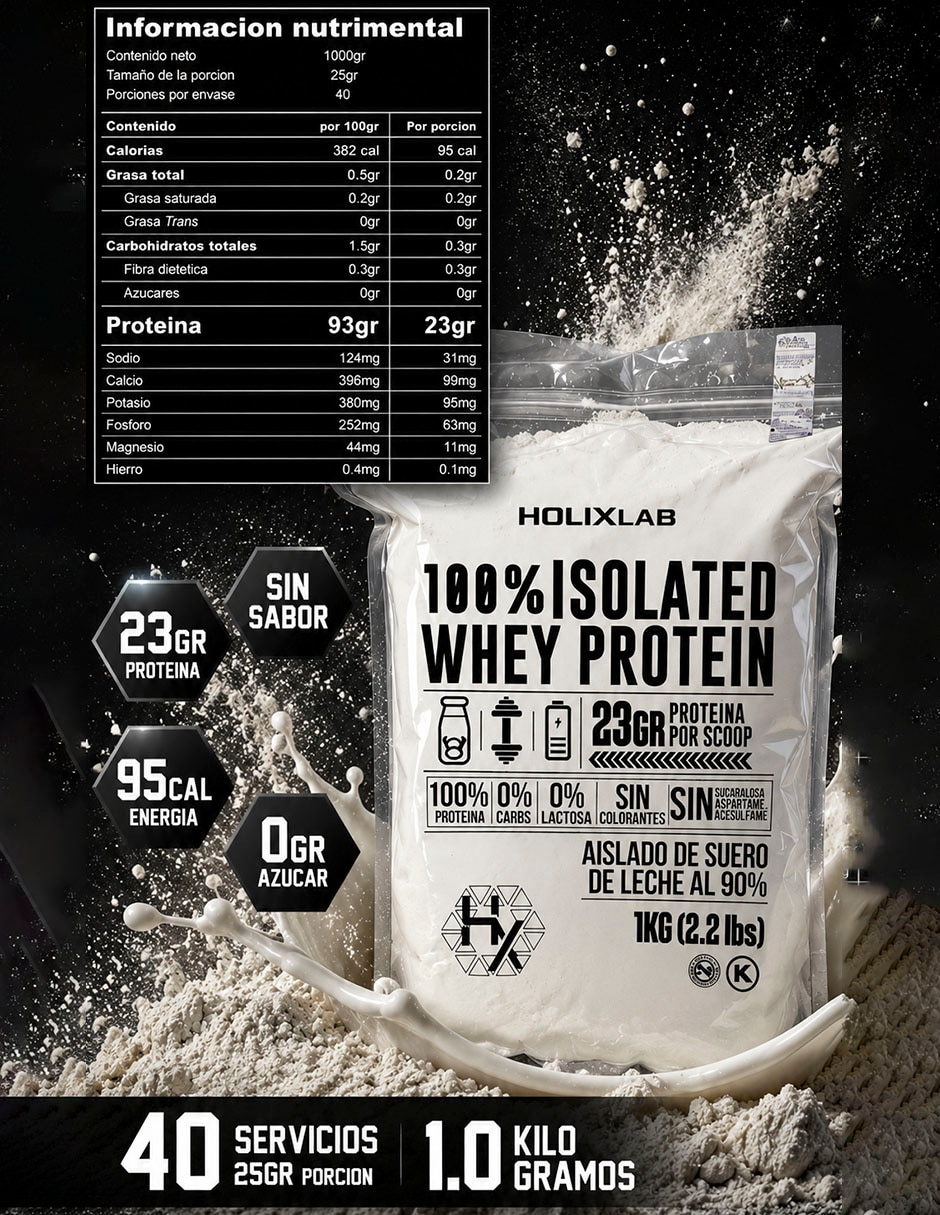 Kit Holix Lab proteína Isolate whey protein 1 kg + creatina monohidratada sabor natural con proteína vegetal 8