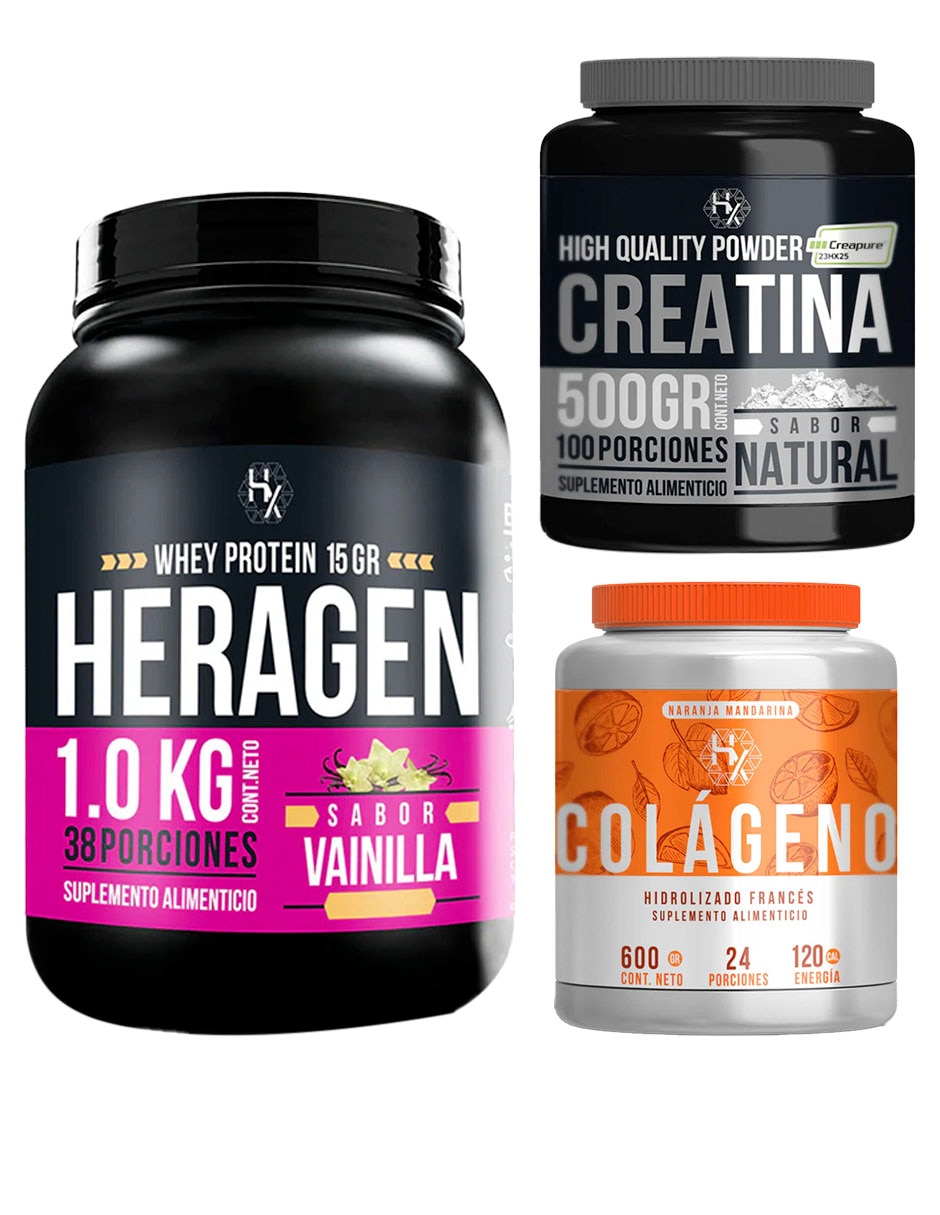 Kit Heragen whey protein 1 kg + creatina 500 g + colágeno Holix con proteína vegetal sabor Vainilla Kit Heragen whey protein 1 kg + creatina 500 g + colágeno Holix con proteína vegetal sabor Vainilla