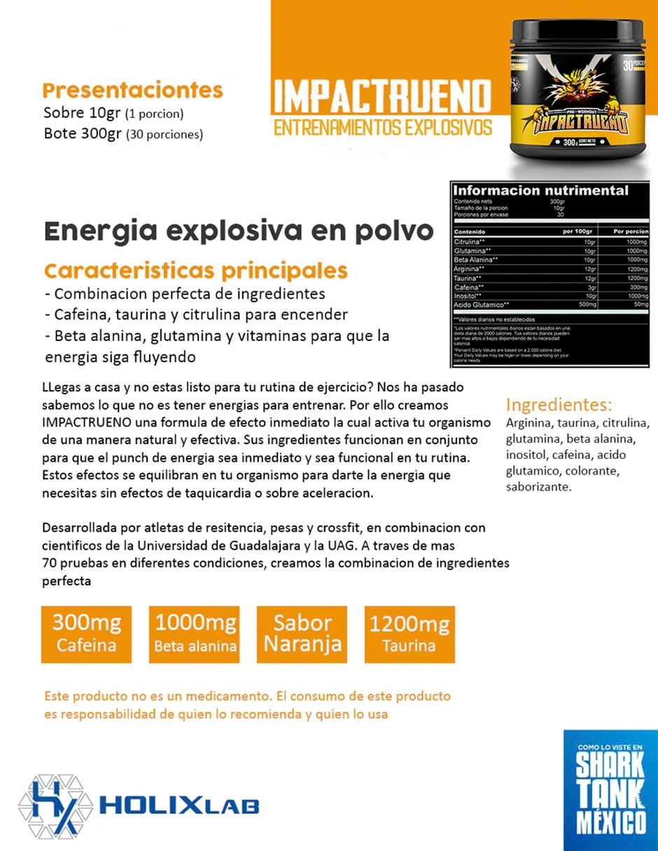 Kit Holix Lab Creatina Monohidratada 500 g + Pre Entreno Impactrugido Suplemento Deportivo con Proteína vegetal 300 g 3