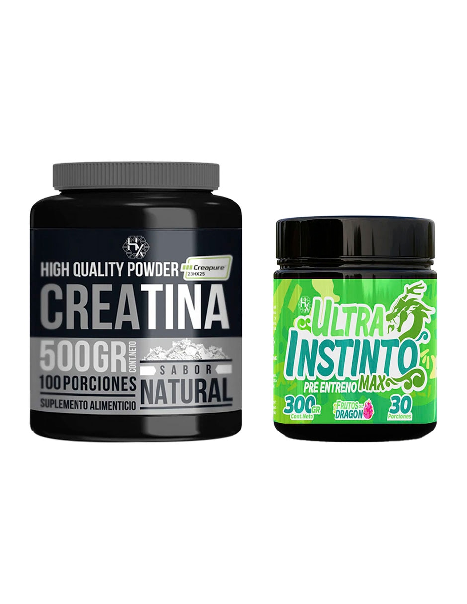 Kit Holix Lab Creatina Monohidratada 500 g + Pre Entreno Ultra Instinto Max Frutos del Dragón 300 g con Proteína vegetal