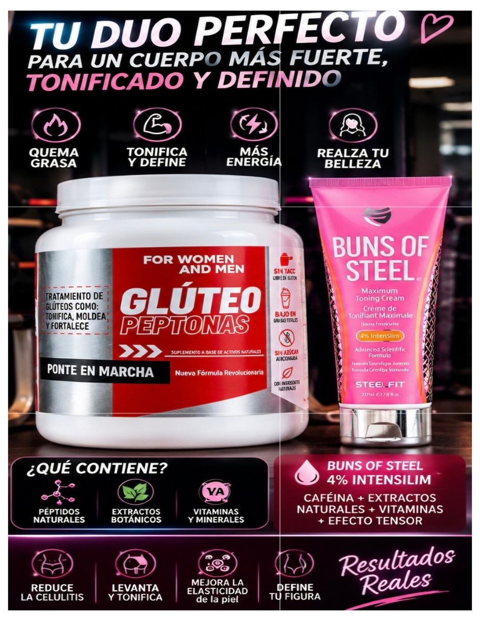 Kit Proteina Whey Glúteo Peptonas + Gel Tonificante con Proteína de suero de leche aislado sabor Chocolate de 4