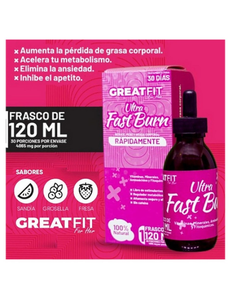 Ultra Fast Burn Antioxidante 120 ML Sabor Fresa GREAT FIT con Mezcla de hierbas sabor Fresa de 2